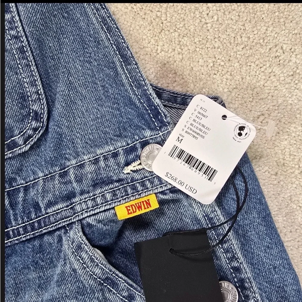 Free People X Edwin Lightly Distressed Light Blue Denim Overalls - Medium - Picture 3 of 10